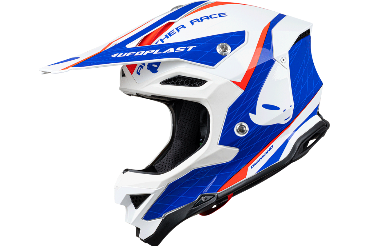 Motocross helmet Diamond white, red and blue - HIGHLIGHT - he054 - Ufo Plast